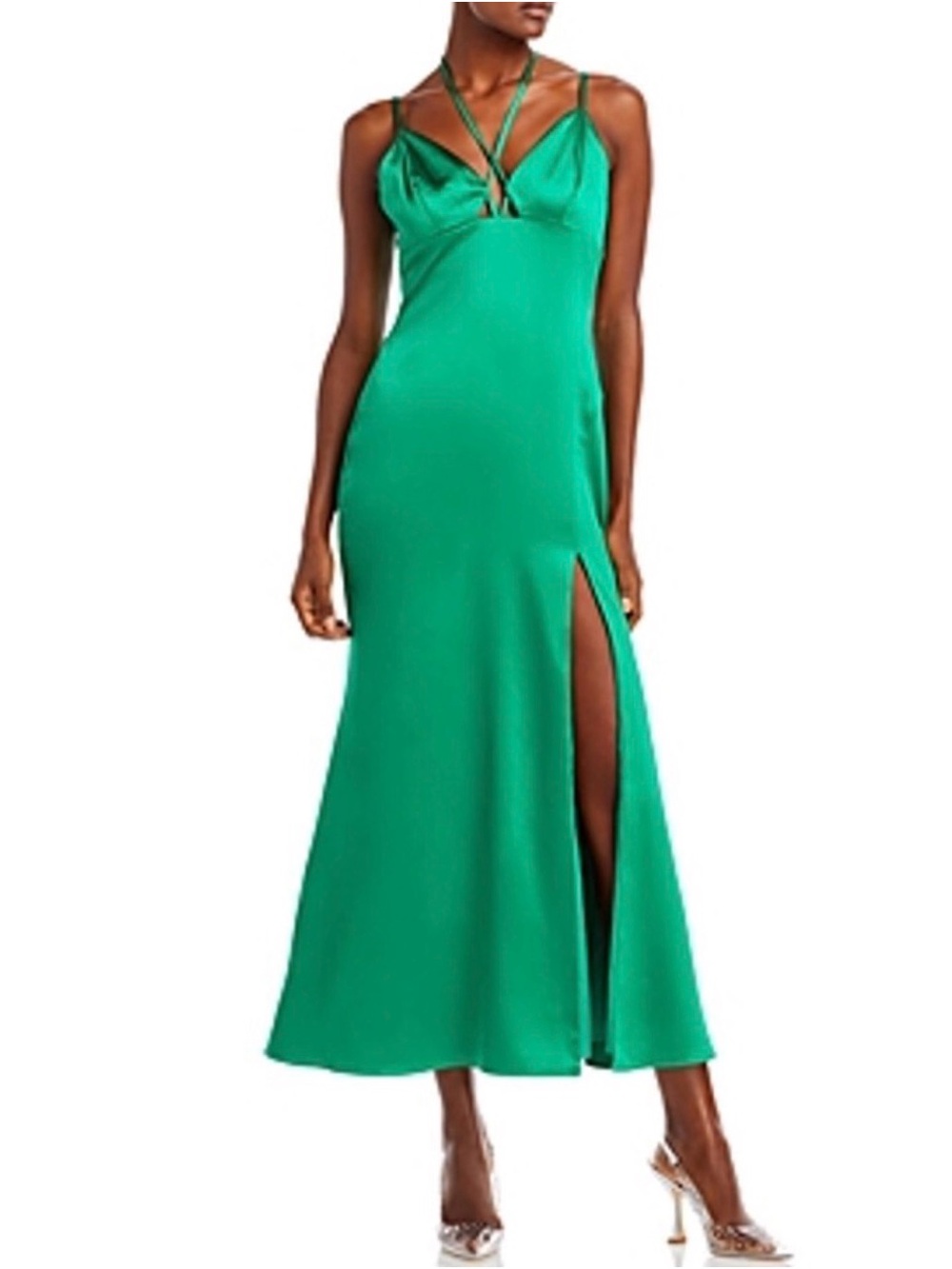Aqua Green Strappy Satin Maxi Dress